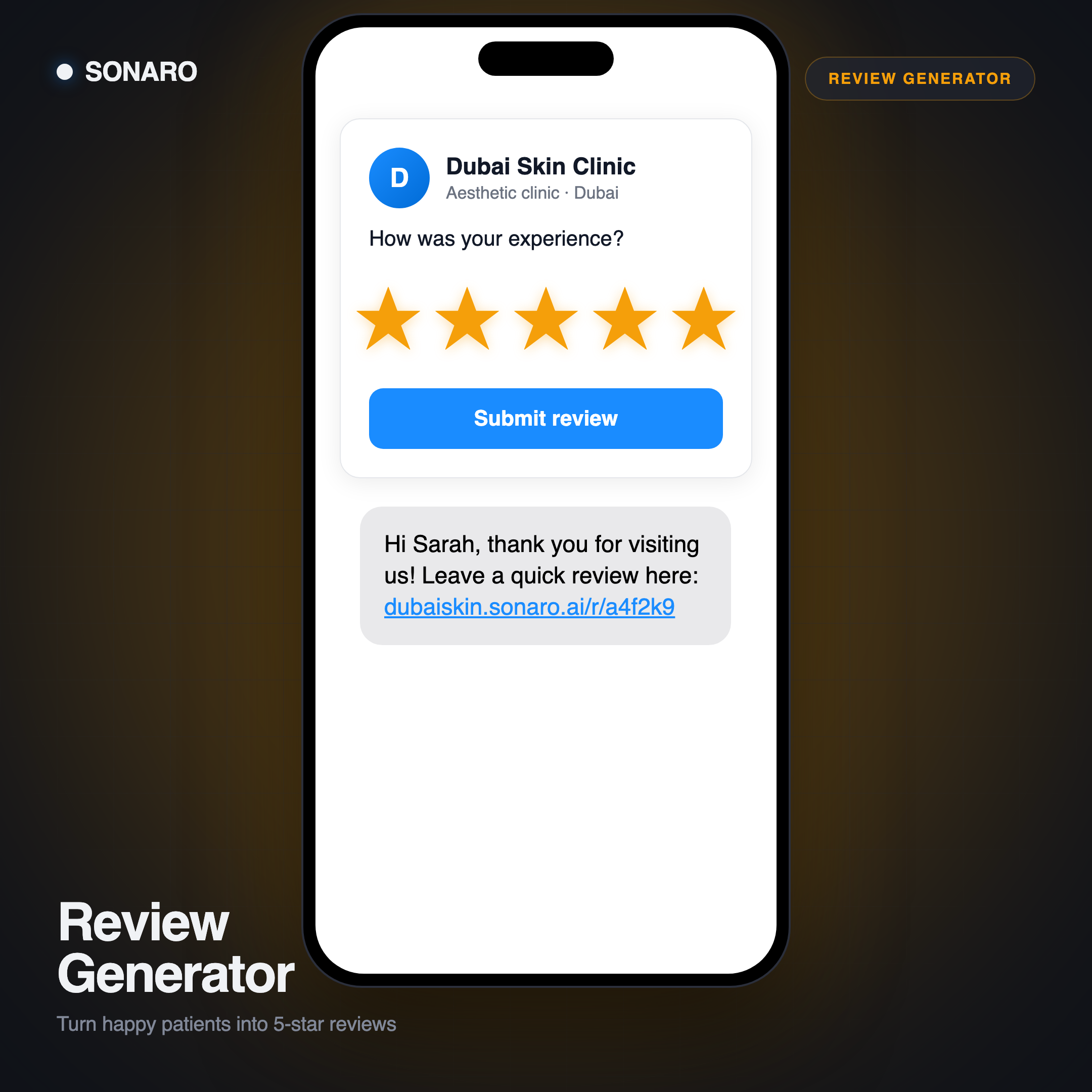 Generatore Recensioni Google in use on an iPhone